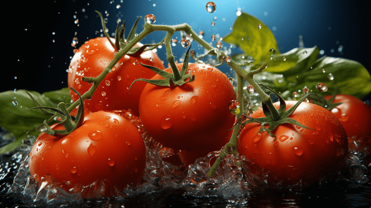 red-tomattos-and-green-leaves-in-water